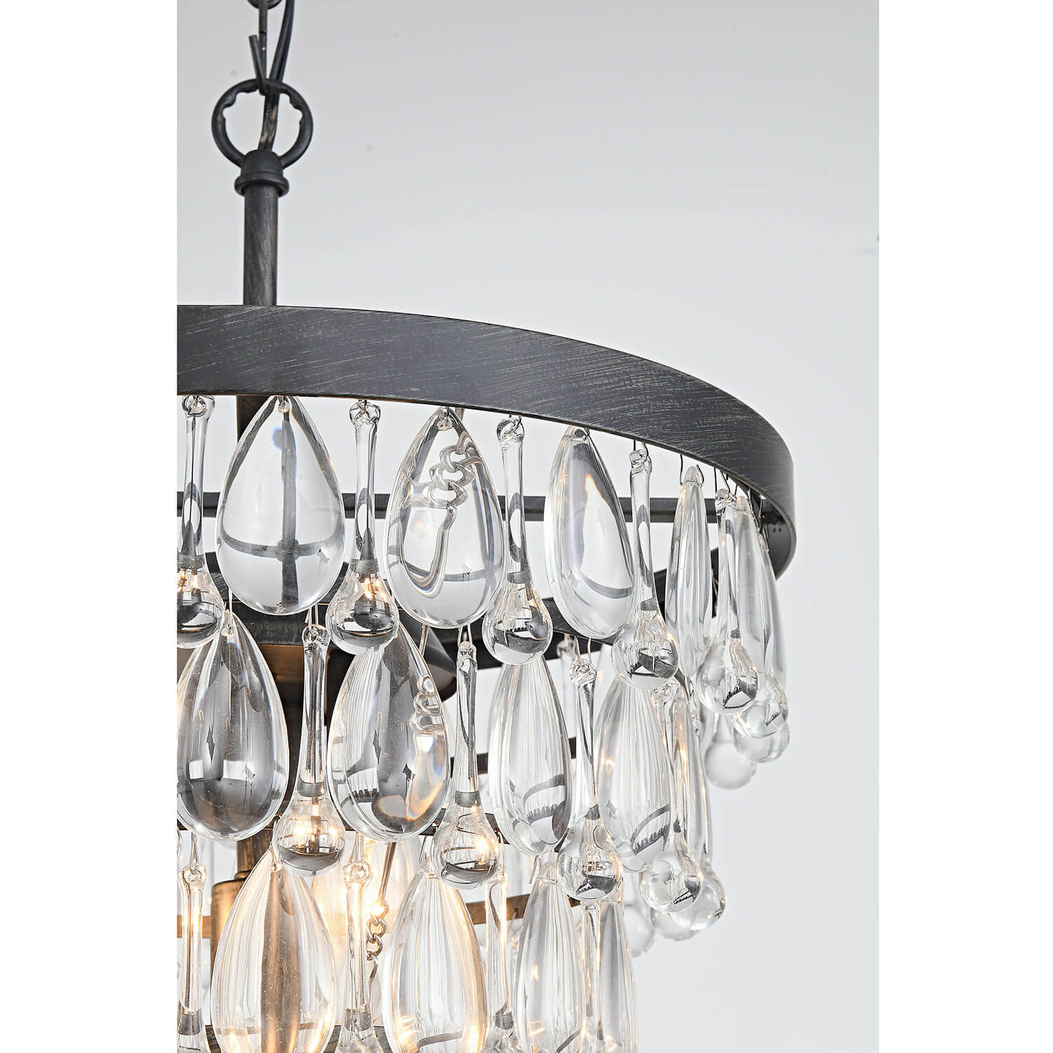 Viviana Antique Black 4-light Crystal Teardrop Round Chandelier LJ-6584-BJC