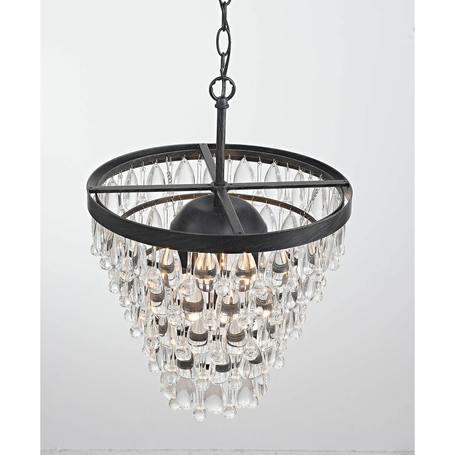 Viviana Antique Black 4-light Crystal Teardrop Round Chandelier LJ-6584-BJC