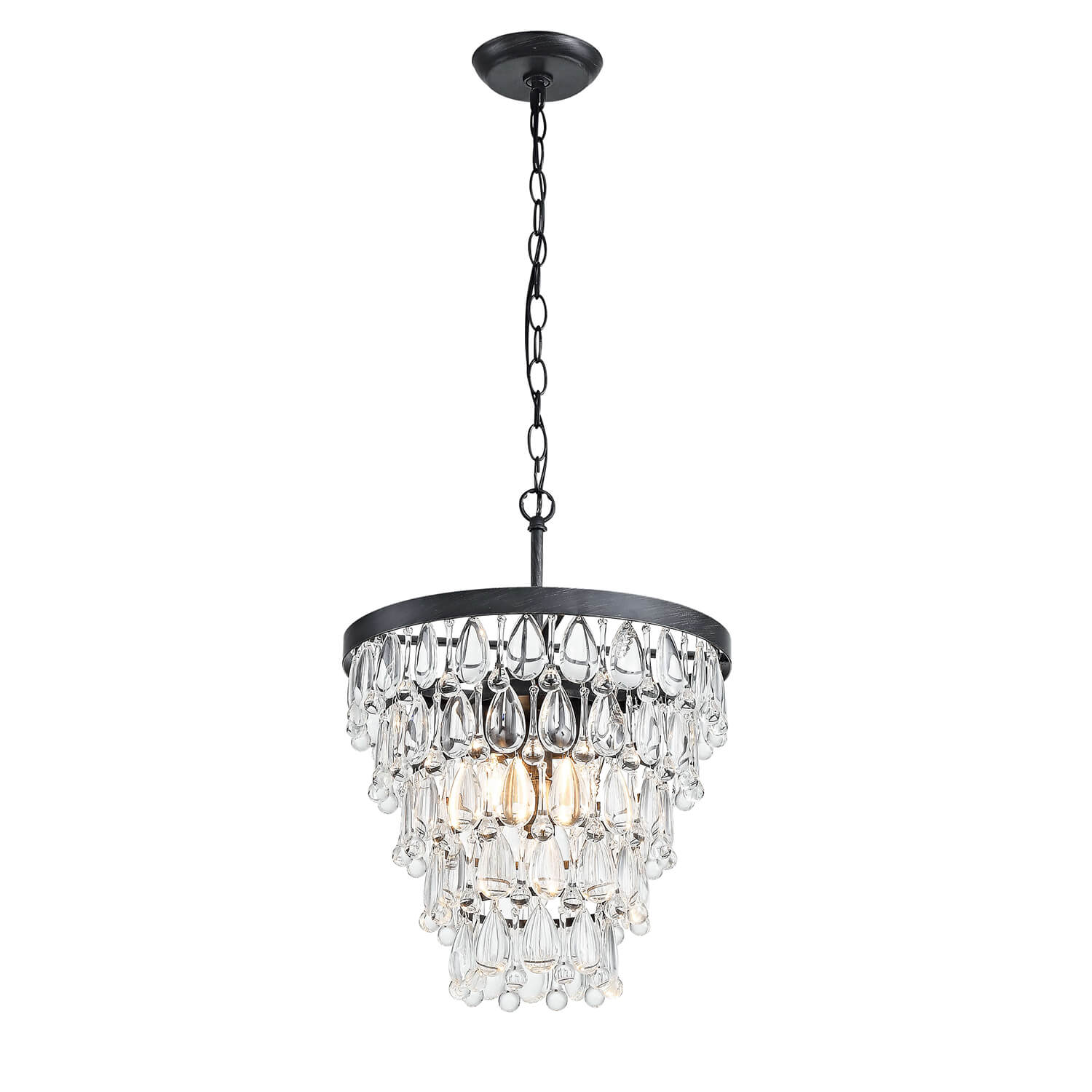 Viviana Antique Black 4-light Crystal Teardrop Round Chandelier LJ-6584-BJC