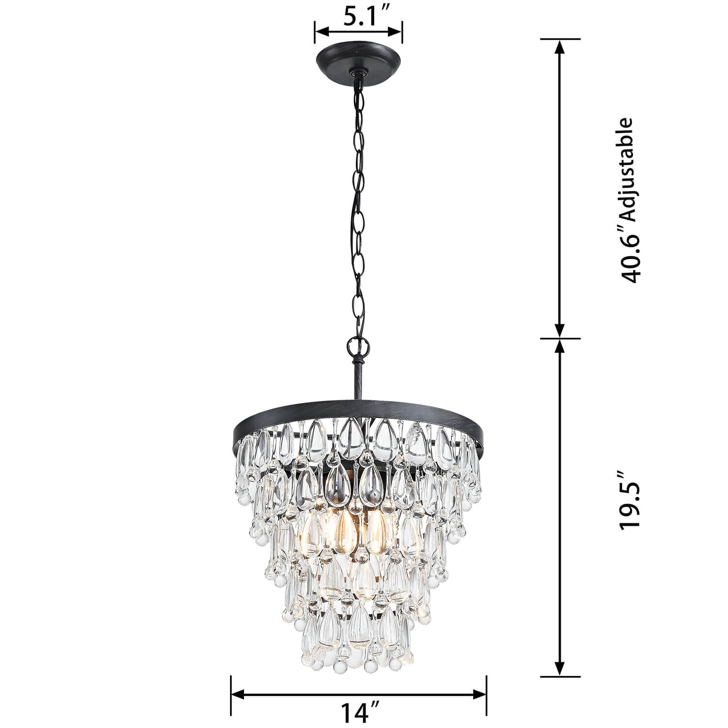 Viviana Antique Black 4-light Crystal Teardrop Round Chandelier LJ-6584-BJC