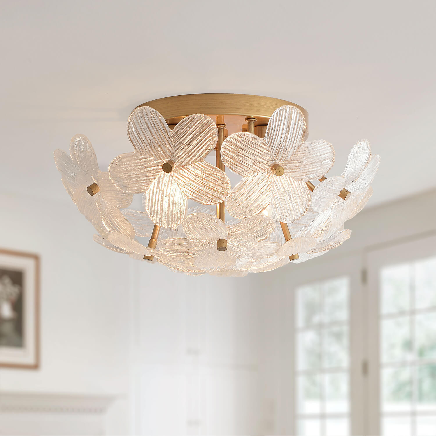 Frieda Modern 3-Light 16" Brushed Brass Clear Glass Flower Flush Mount LJ-6881-NVTD