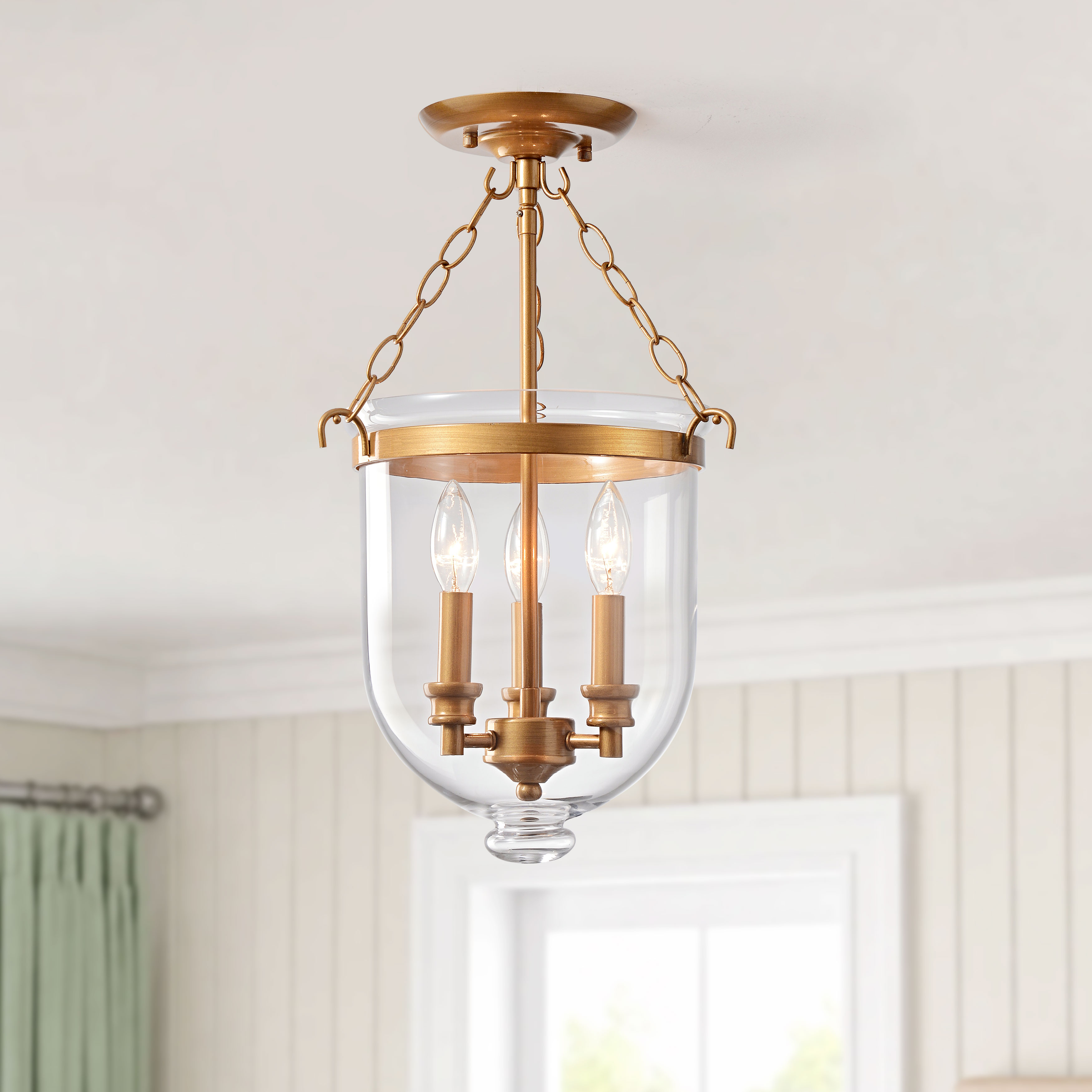 Copper Grove Clear Glass Lantern Flush Mount Chandelier - Brushed Brass LJ-6905-UMFJ