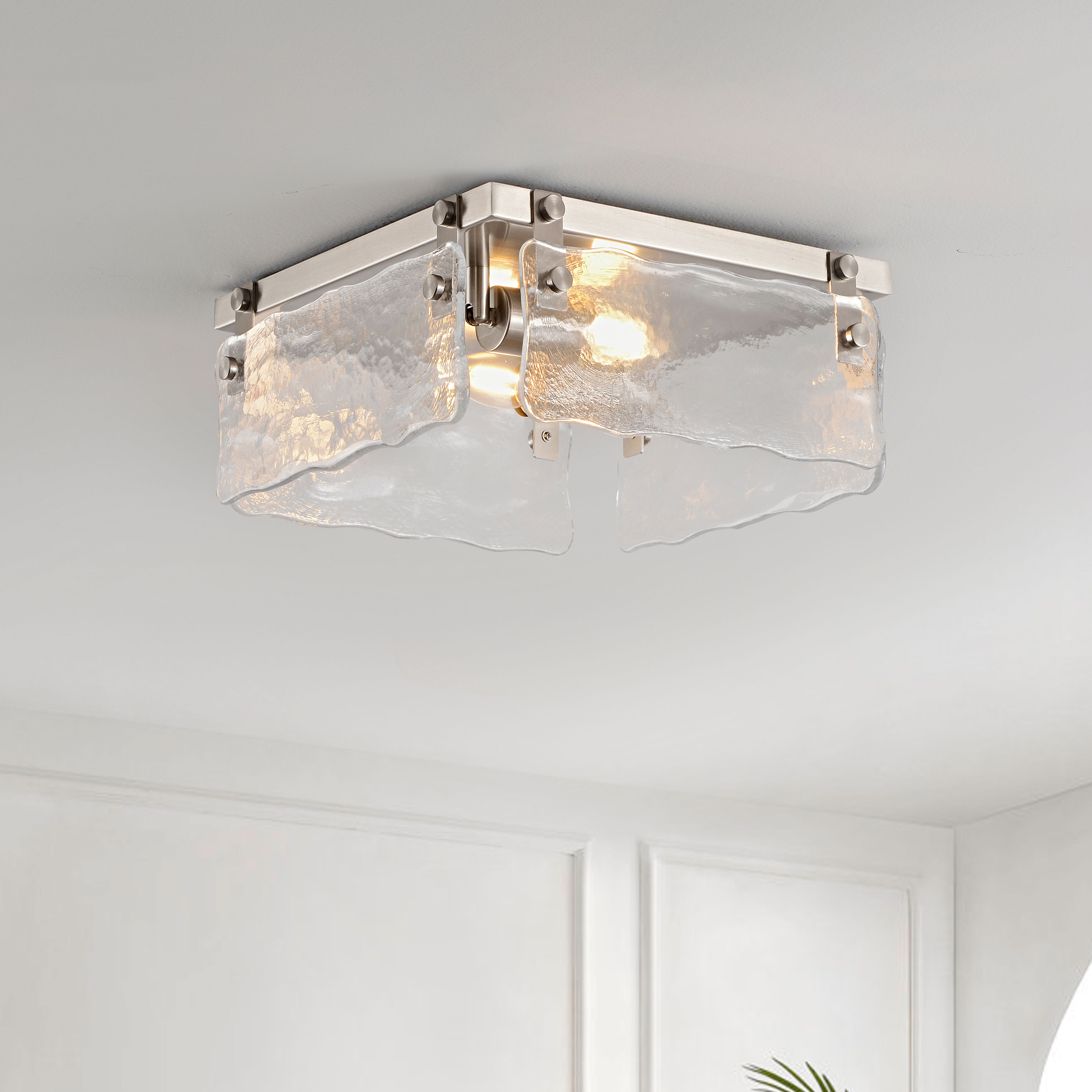 Laia 11.8" 2-light Hand Crafted Glass Square Flush Mount - Satin Nickel LJ-7057-FQRH