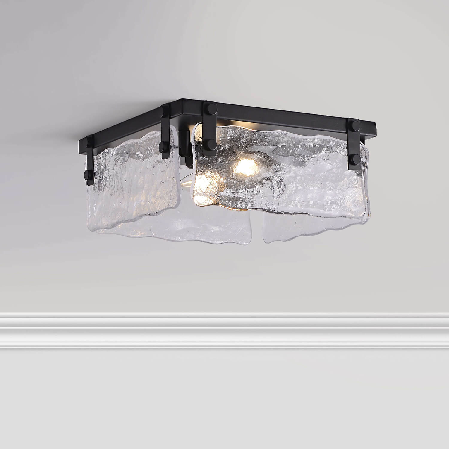 Laia 11.8" Black 2-light Hand Crafted Glass Square Flush Mount