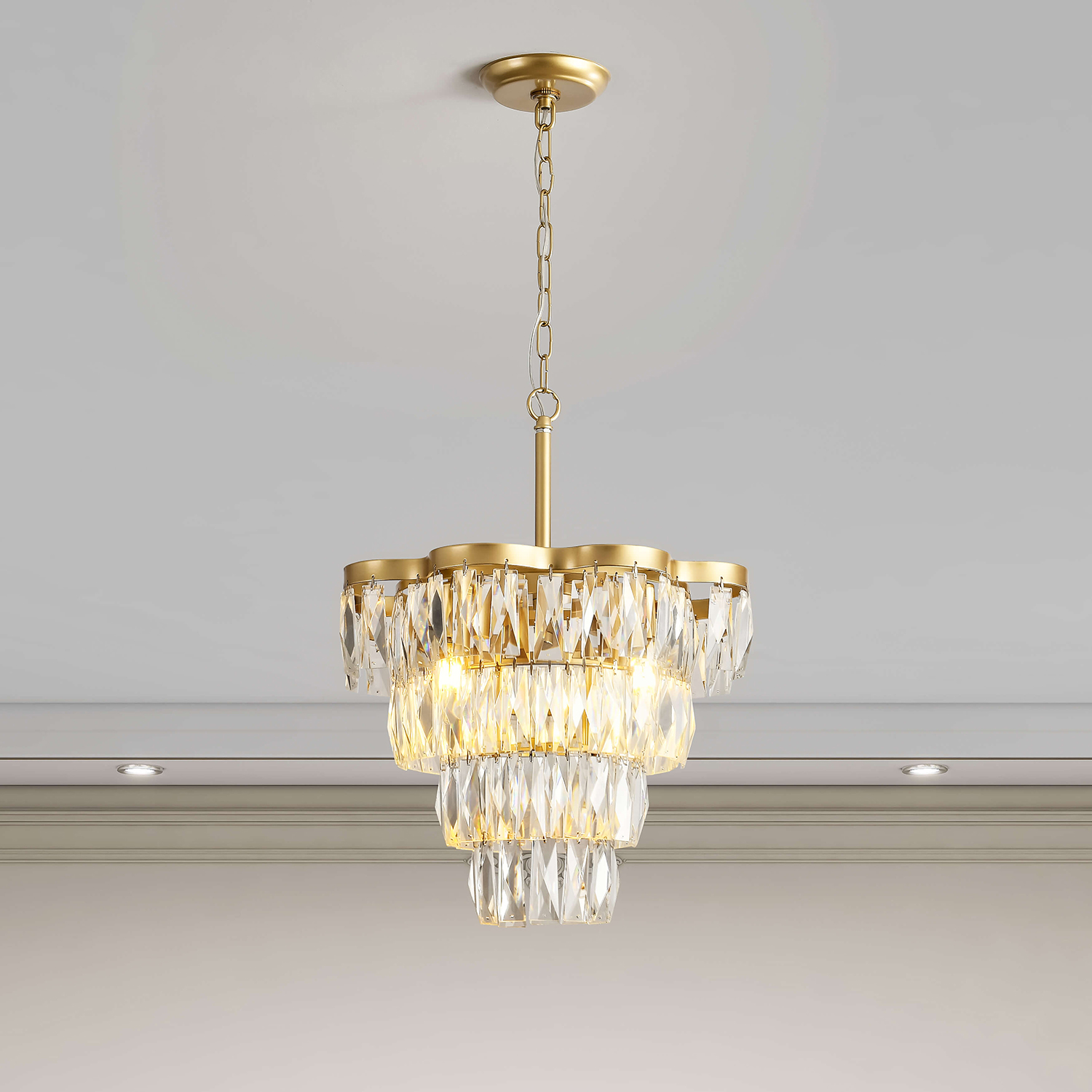 Justina Gold 4-light Crystal Glass Prism 4-tier Chandelier LJ-7529-RHE