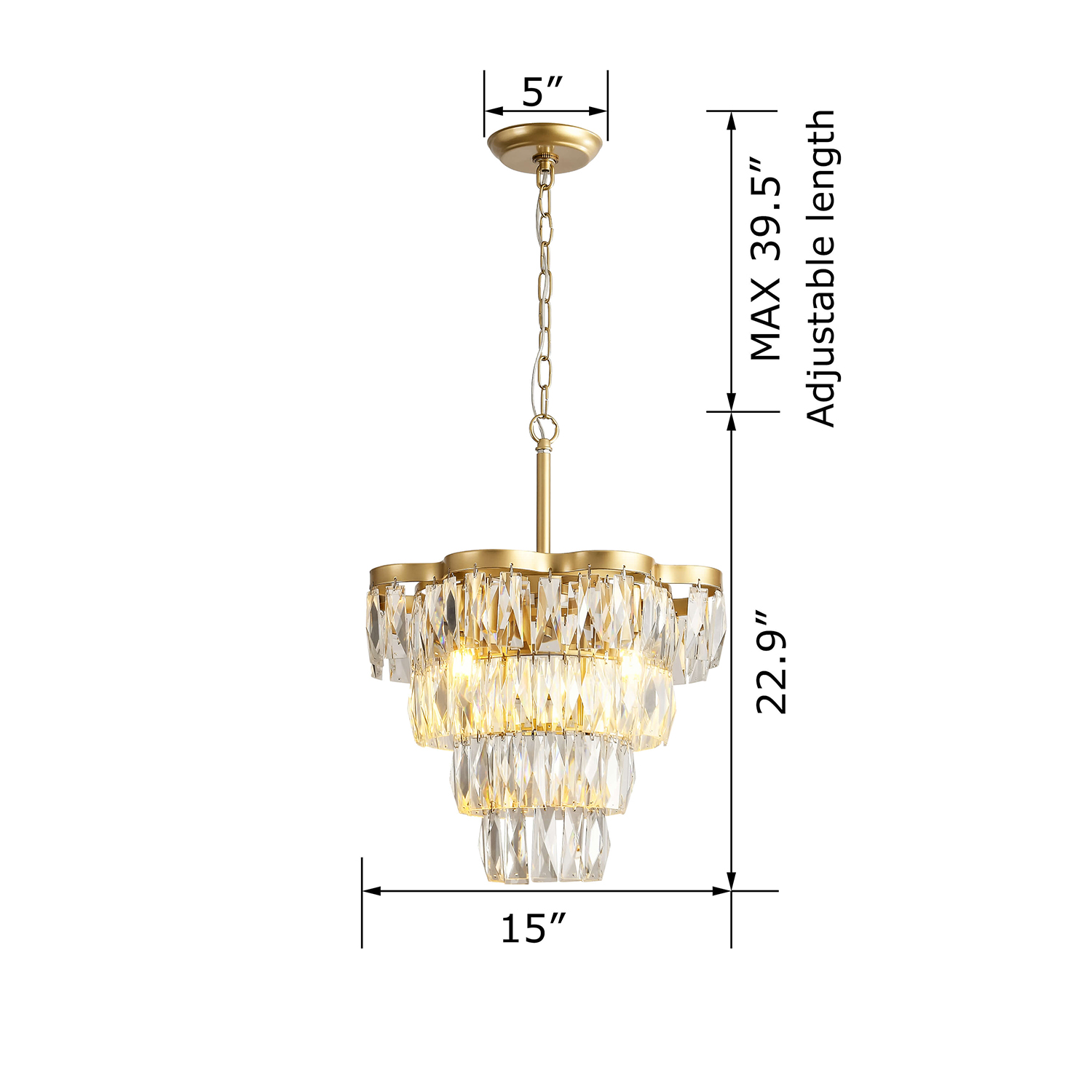 Justina Gold 4-light Crystal Glass Prism 4-tier Chandelier LJ-7529-RHE