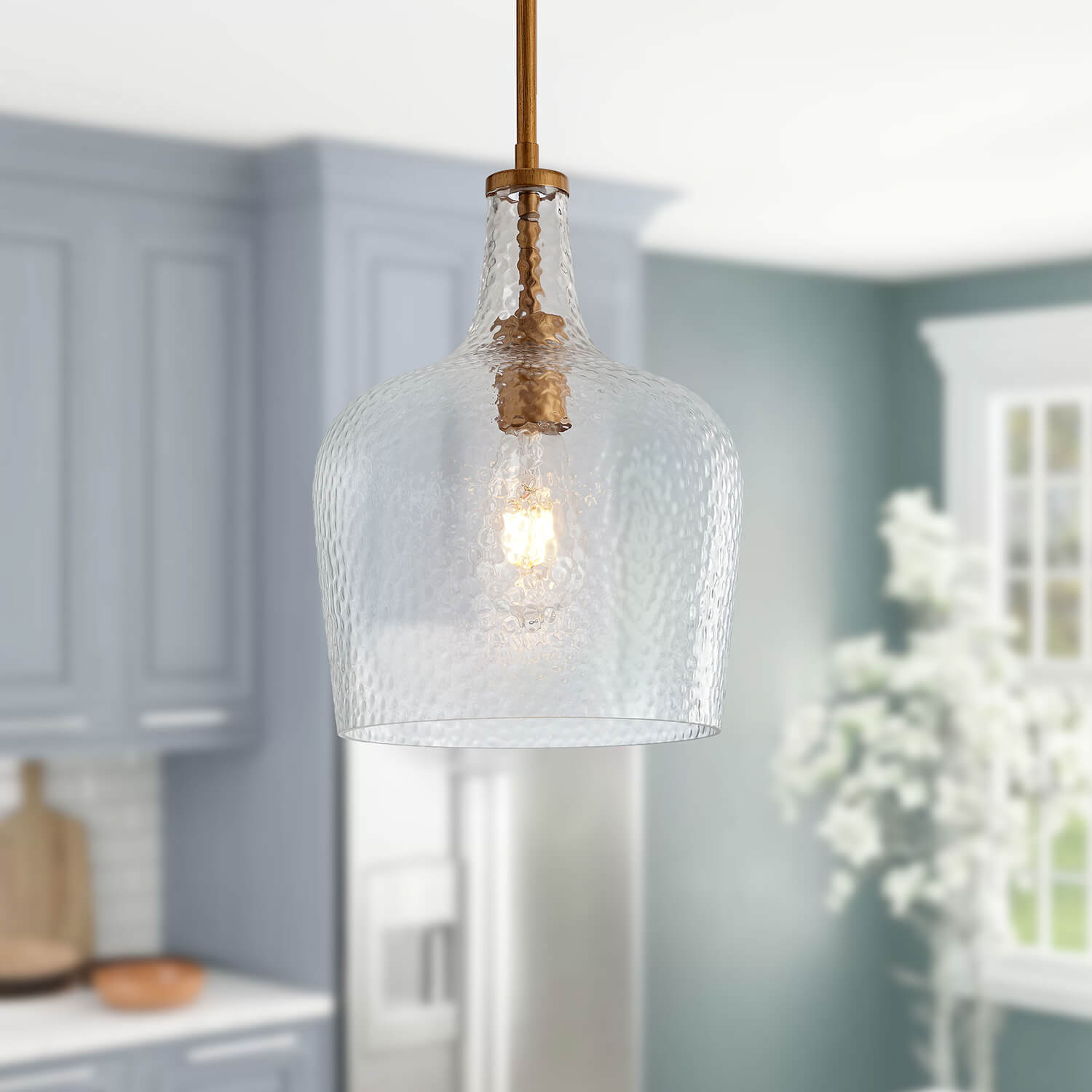 Belinda 1 Light Brushed Brass Mouth-blown Large Glass Pendant Chandelier LJ-7771-GPUW Belinda 1 Light Brushed Brass Mouth-blown Large Glass Pendant Chandelier LJ-7771-GPUW
