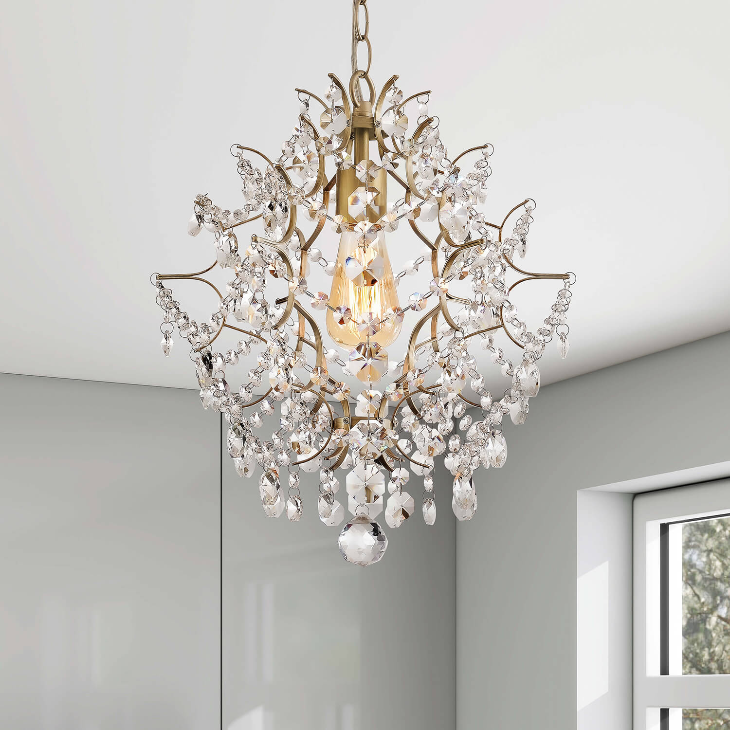 Dalia Brushed Silver-ish Champagne Single Light Mini Chandelier LJ-7900-CHK