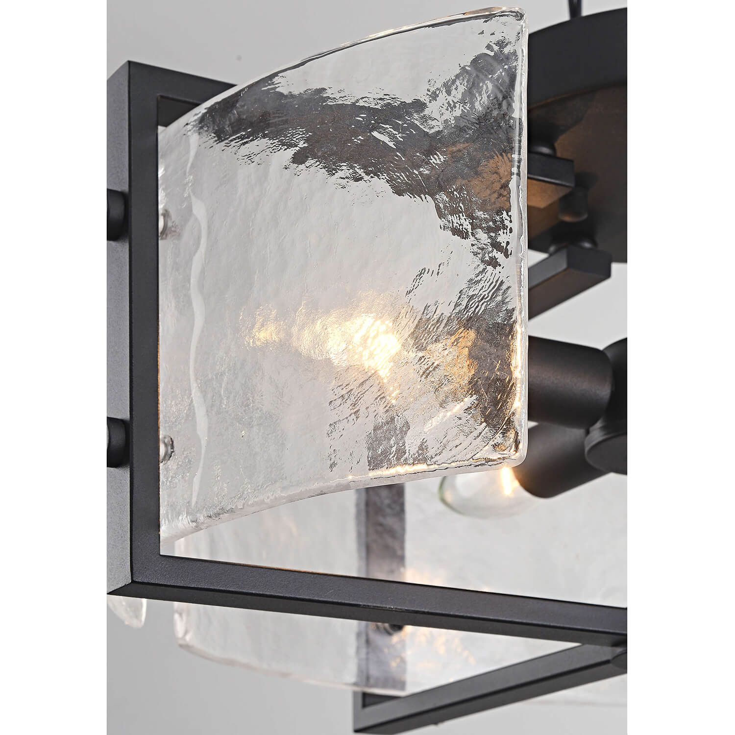 Blanca 4-Light Black Metal Frame Textured Glass Panels Flush Mount LJ-7938-UPS