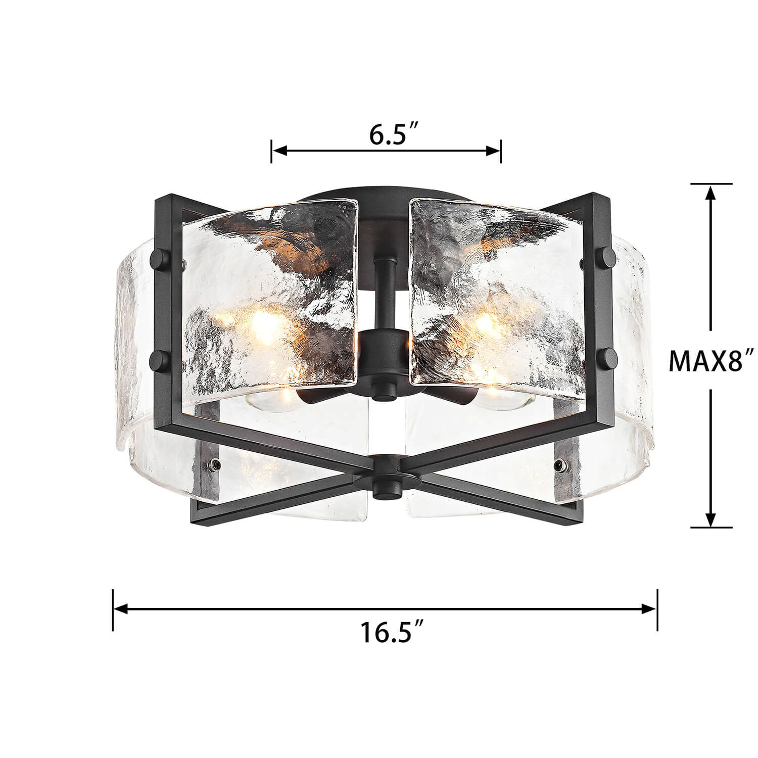 Blanca 4-Light Black Metal Frame Textured Glass Panels Flush Mount LJ-7938-UPS