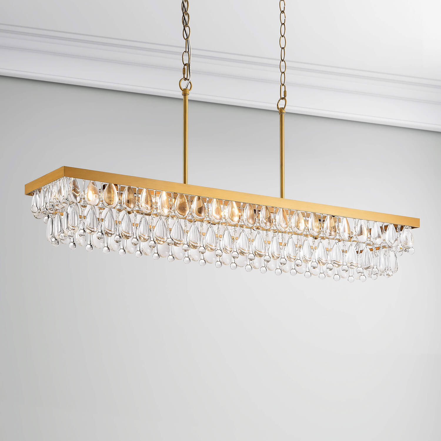 Anya Brushed Brass 8-Light Teardrop Rectangle Larger Chandelier LJ-7951-QEL