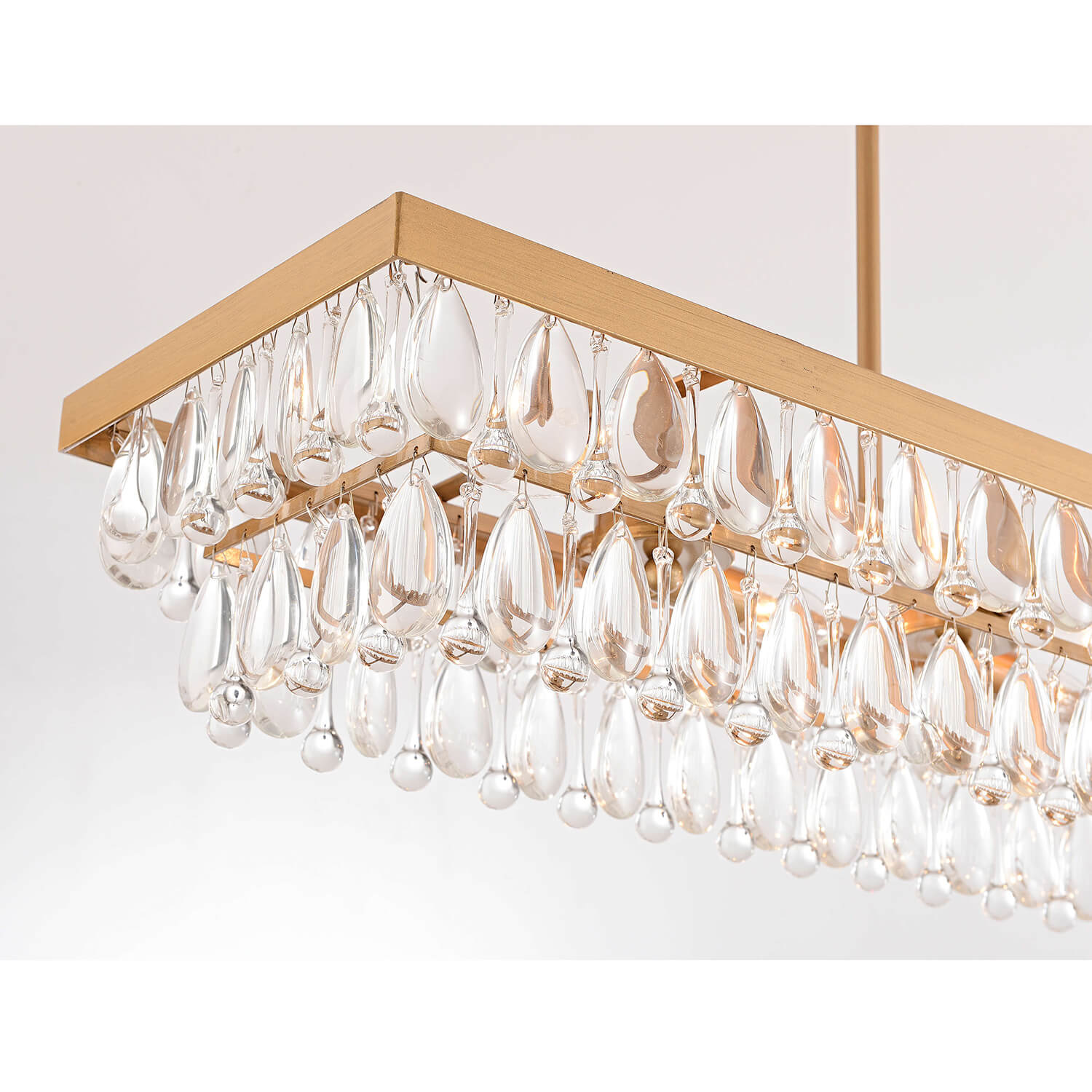 Anya Brushed Brass 8-Light Teardrop Rectangle Larger Chandelier LJ-7951-QEL