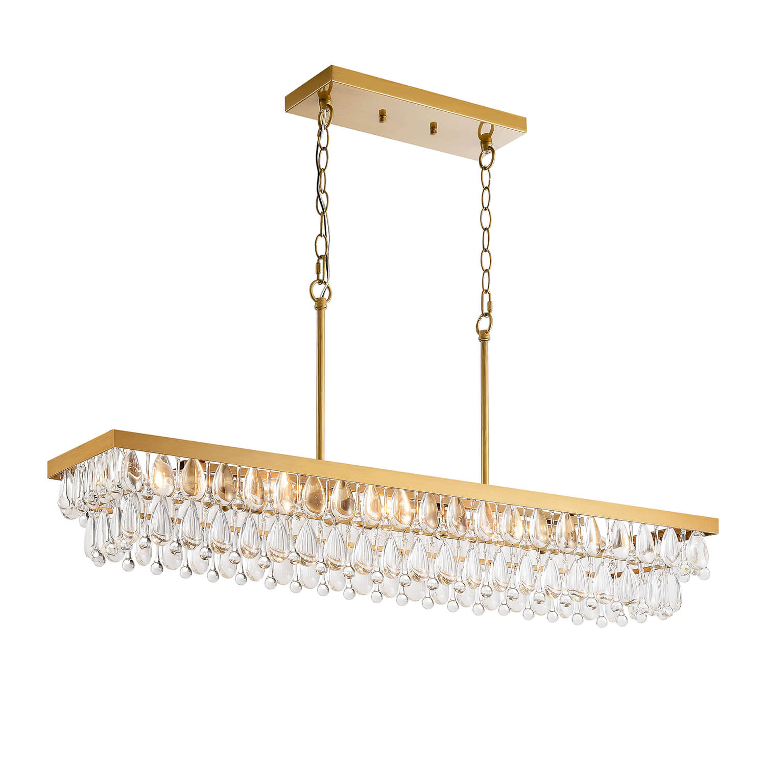 Anya Brushed Brass 8-Light Teardrop Rectangle Larger Chandelier LJ-7951-QEL