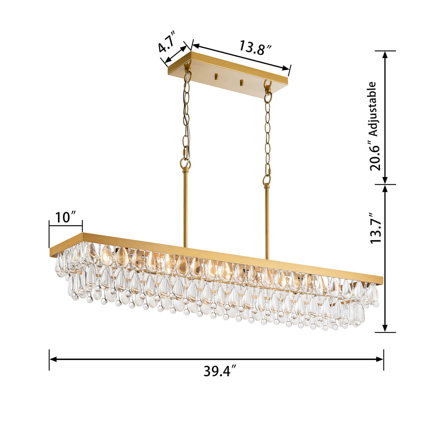 Anya Brushed Brass 8-Light Teardrop Rectangle Larger Chandelier LJ-7951-QEL