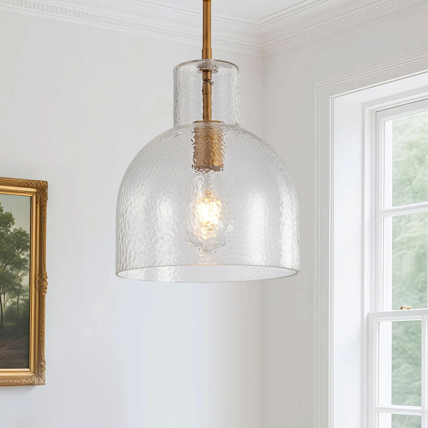Belinda 1 Light Brushed Brass Clear Glass Pendant Chandelier LJ-8207-CNEF Belinda 1 Light Brushed Brass Clear Glass Pendant Chandelier LJ-8207-CNEF