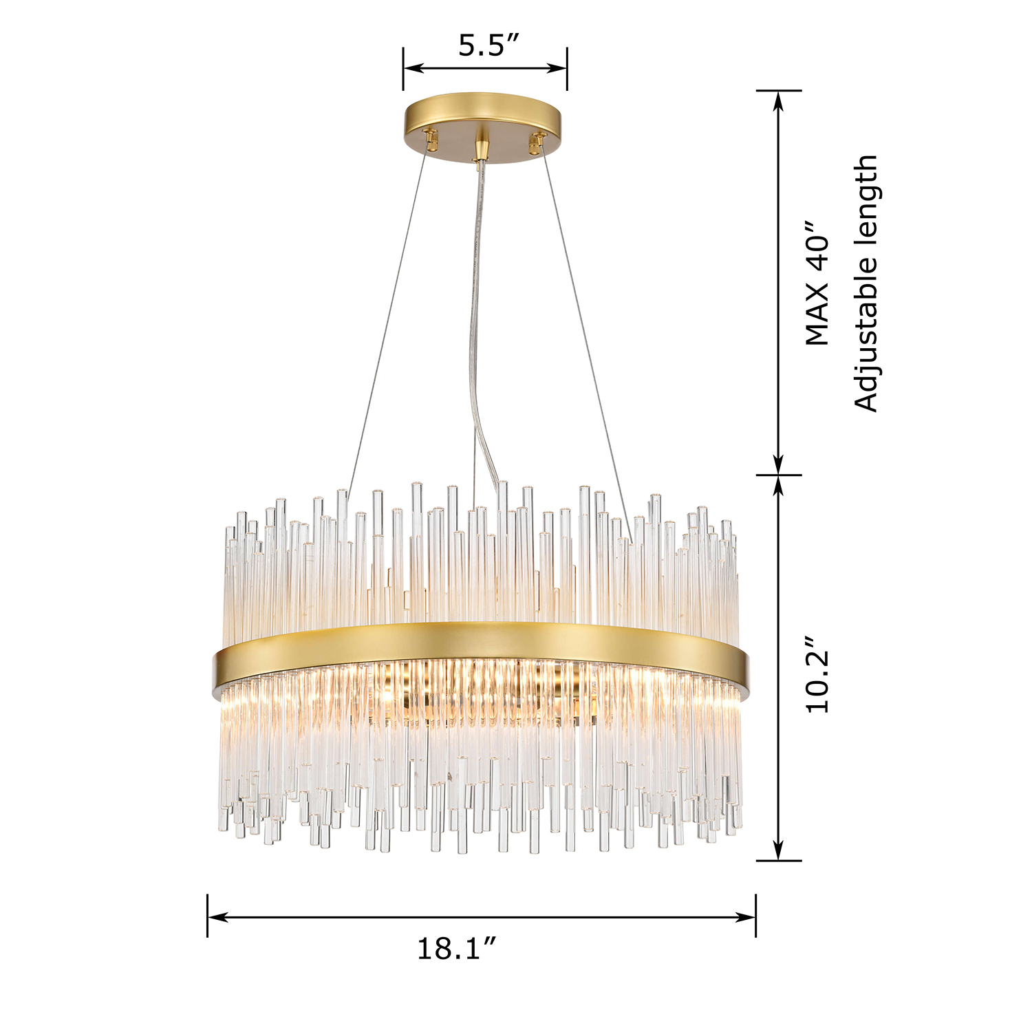 Casandra 5-light Gold Drum Chandelier with Clear Glass Bars LJ-8351-VQR