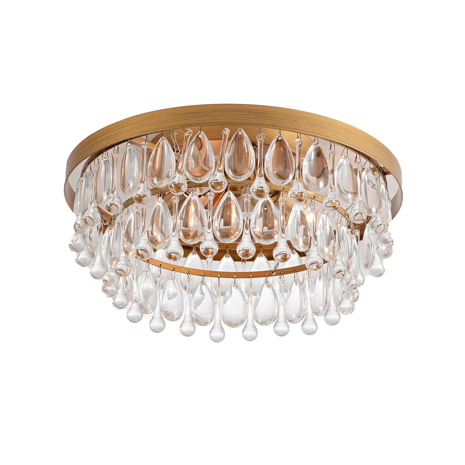 Viviana Brushed Brass 3-light Flush Mount with Crystal Glass Teardrops LJ-8663-AGV