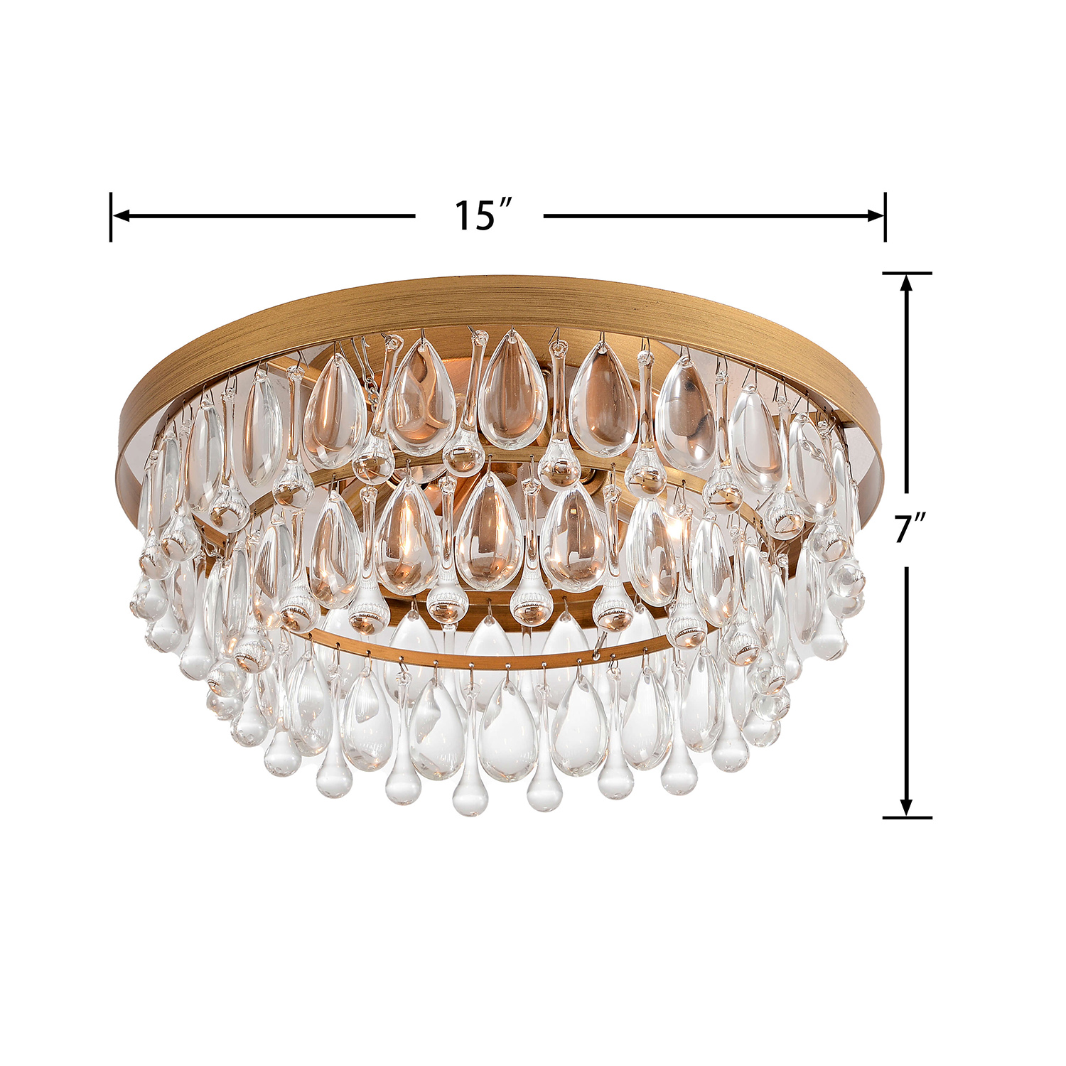 Viviana Brushed Brass 3-light Flush Mount with Crystal Glass Teardrops LJ-8663-AGV