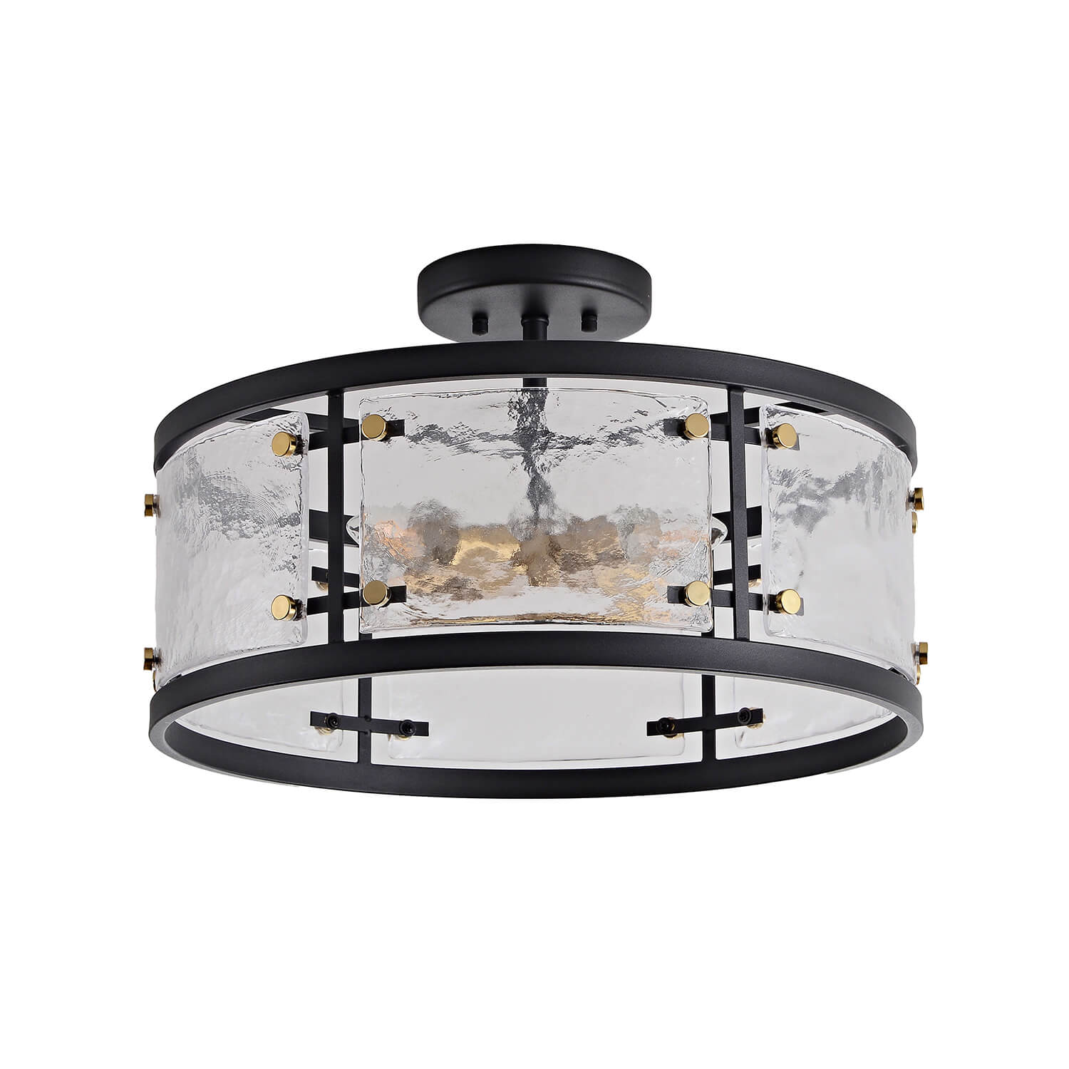 Blanca Black 5-light Water Textured Glass Drum Flush Mount LJ-8772-GYJ