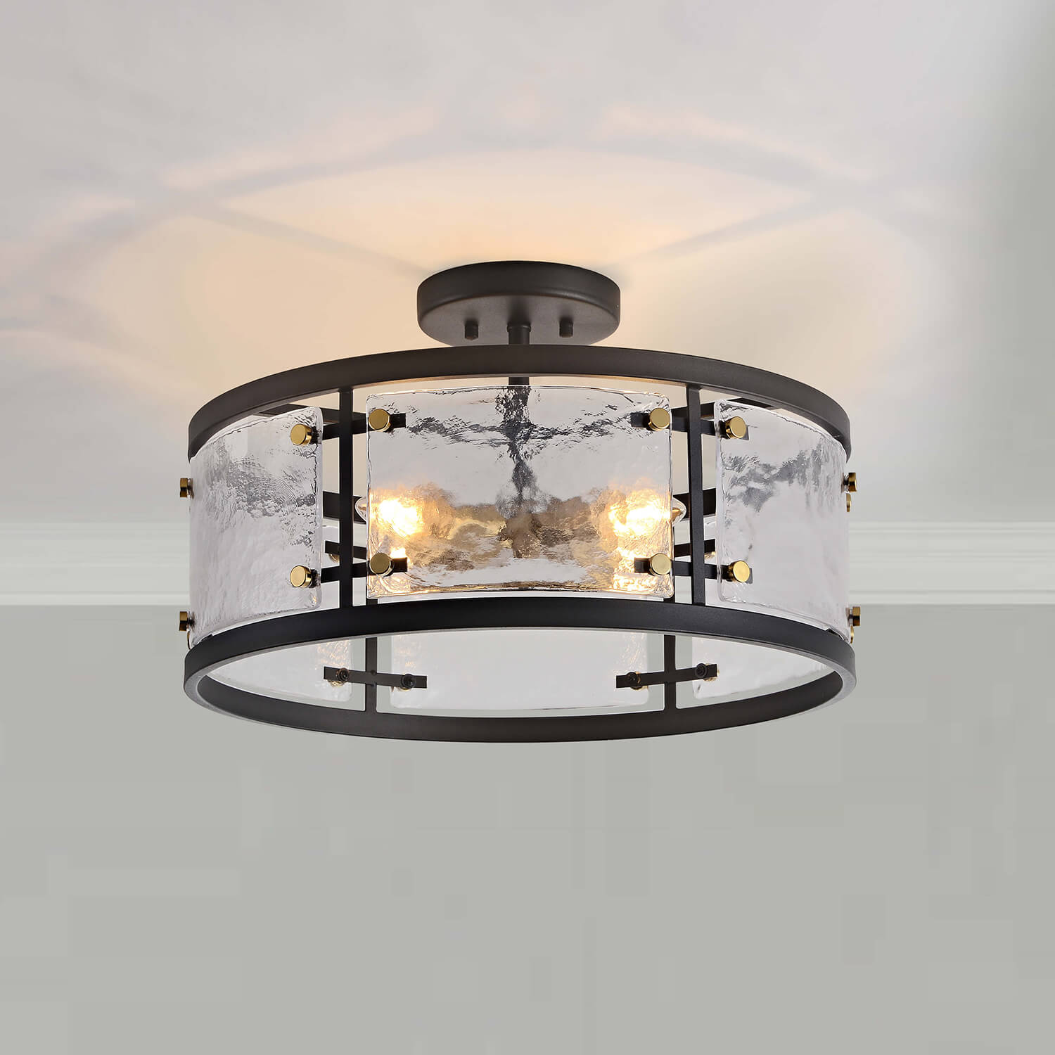 Blanca Black 5-light Water Textured Glass Drum Flush Mount LJ-8772-GYJ