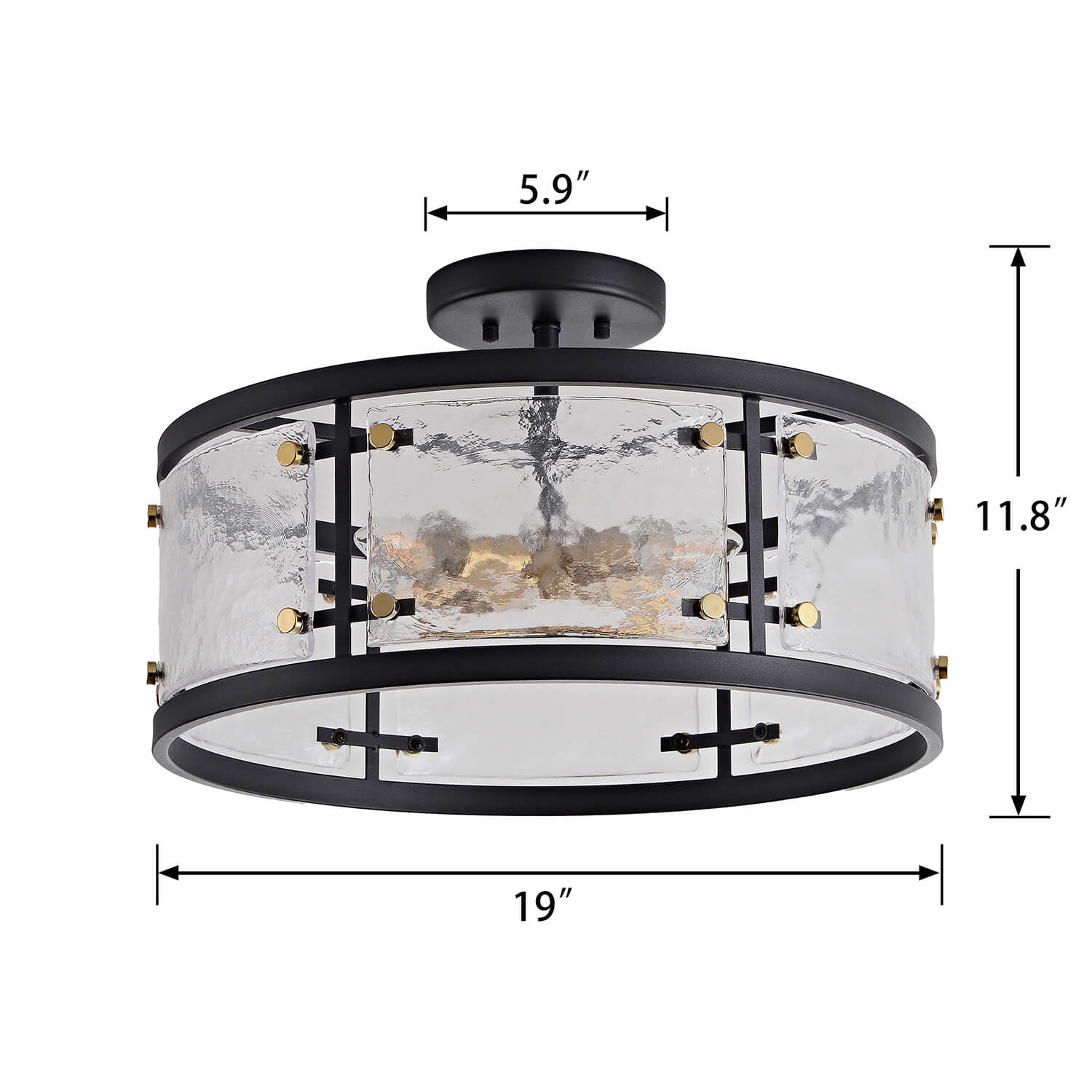 Blanca Black 5-light Water Textured Glass Drum Flush Mount LJ-8772-GYJ