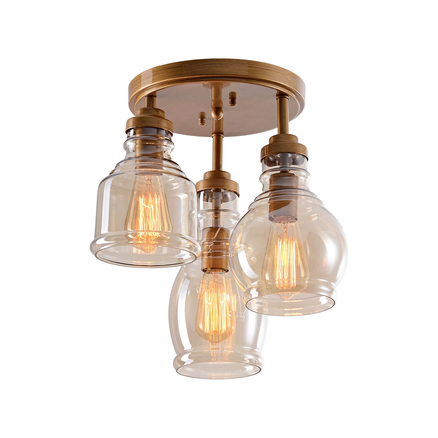 Mariana 3-Light Flush Mount with Cognac Glass Shade - Brushed Brass LJ-8843-ZNH