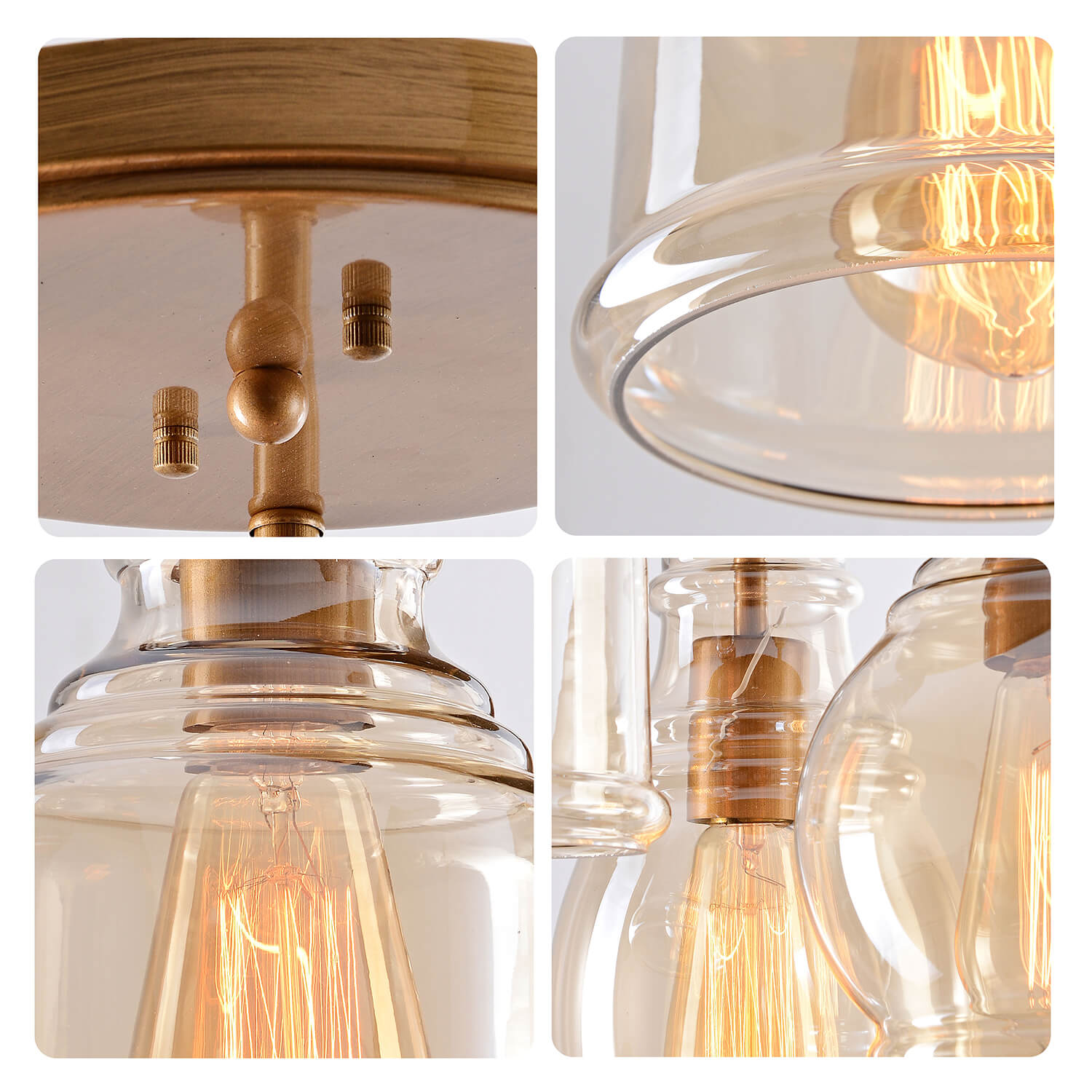 Mariana 3-Light Flush Mount with Cognac Glass Shade - Brushed Brass LJ-8843-ZNH