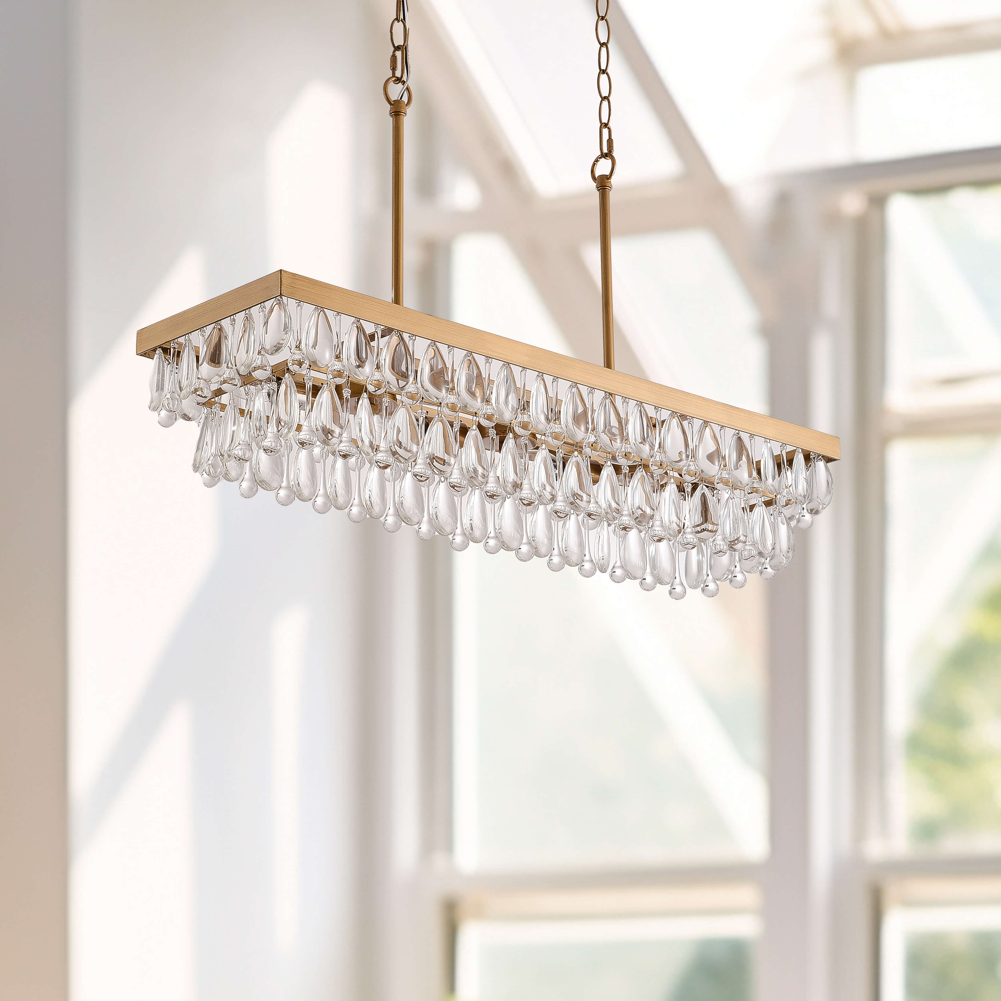 Viviana Brushed Brass 6-light Crystal Teardrop Rectangle Chandelier LJ-8903-CSR