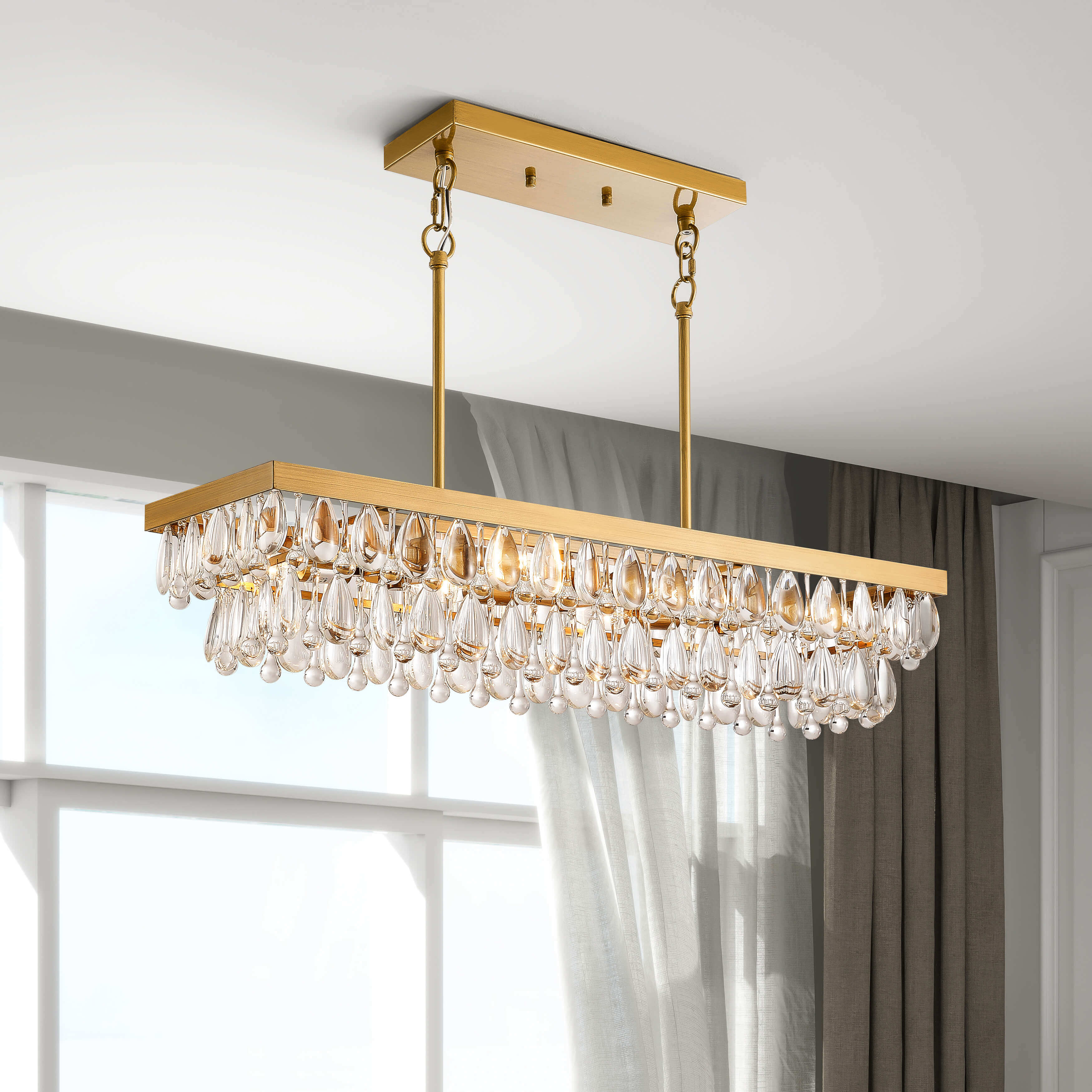 Viviana Brushed Brass 6-light Crystal Teardrop Rectangle Chandelier LJ-8903-CSR