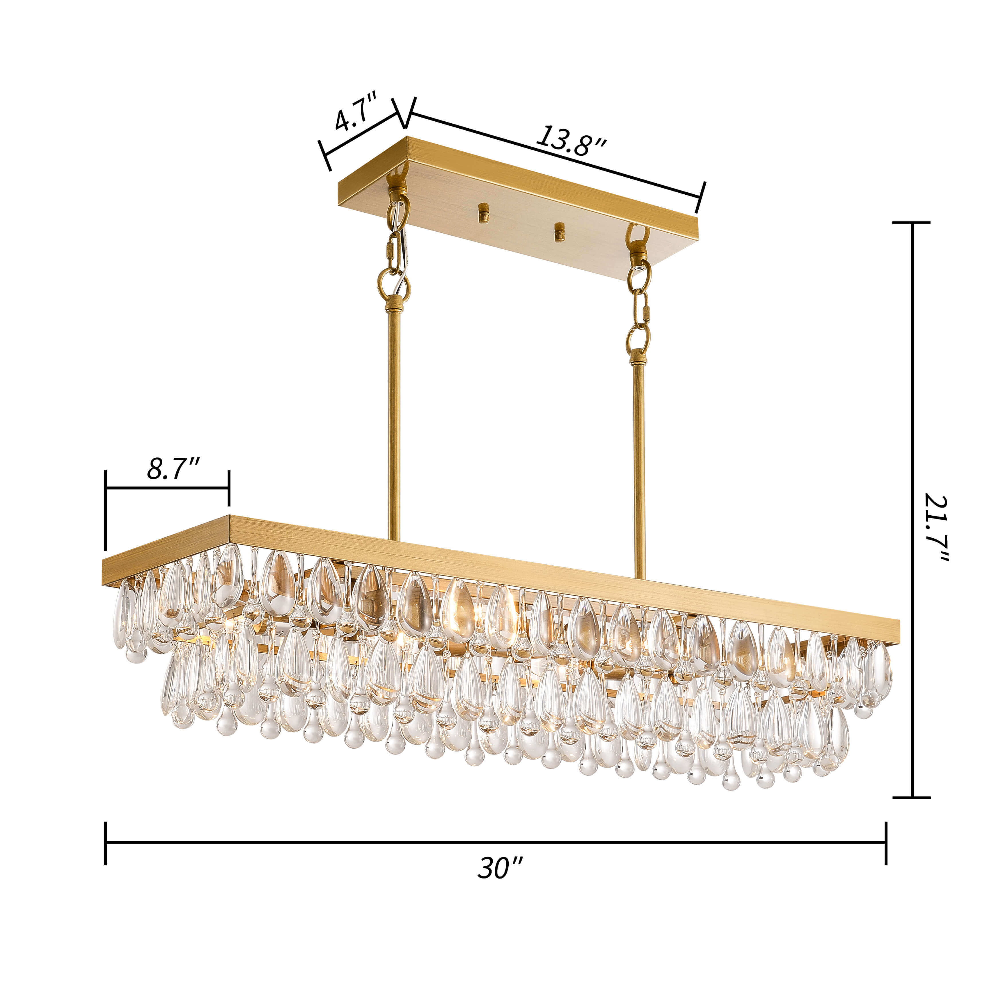 Viviana Brushed Brass 6-light Crystal Teardrop Rectangle Chandelier LJ-8903-CSR