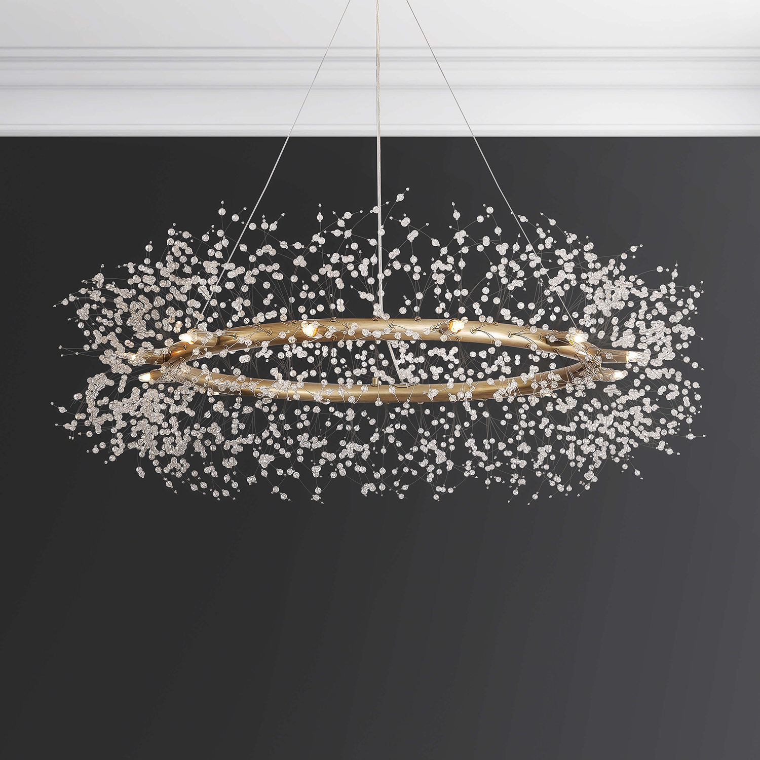 Liria 12-Light Brushed Silver-ish Champagne Beads Firework Chandelier LJ-9430-XJF