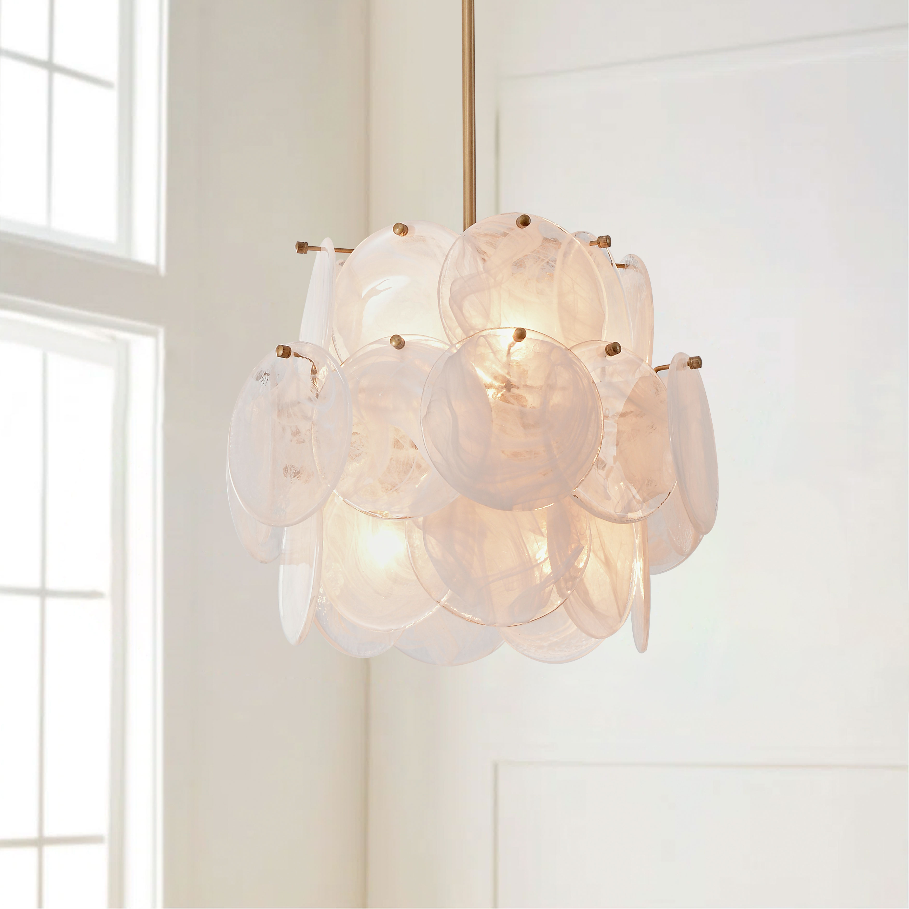Jojospring Sabina Modern 4-Light 16.5" Brushed Brass Cloud Glass Disc Chandelier LJ-9644-FXFX