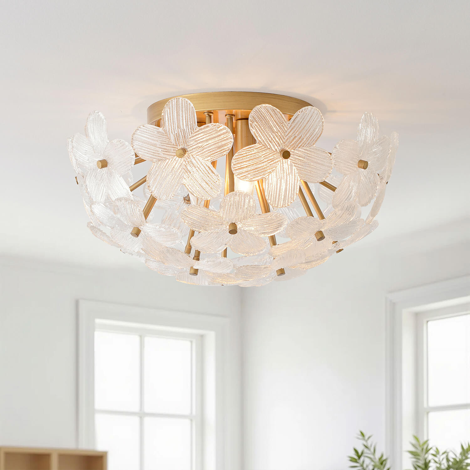 Frieda Modern 5-Light 20" Brushed Brass Clear Glass Flower Flush Mount LJ-9743-QDQW