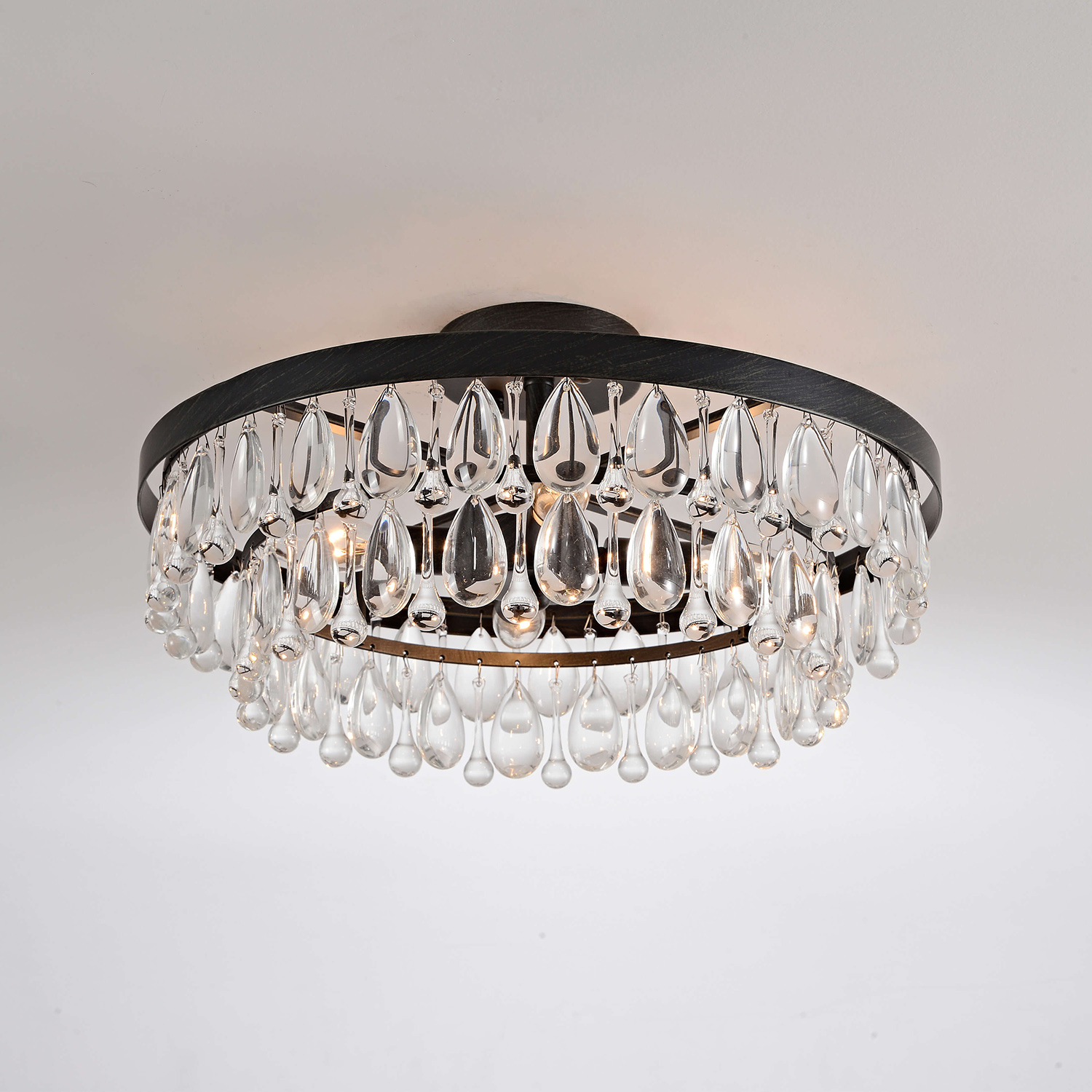 Viviana Black 4-light Crystal Teardrop Round Flush Mount LJ-9928-KUF