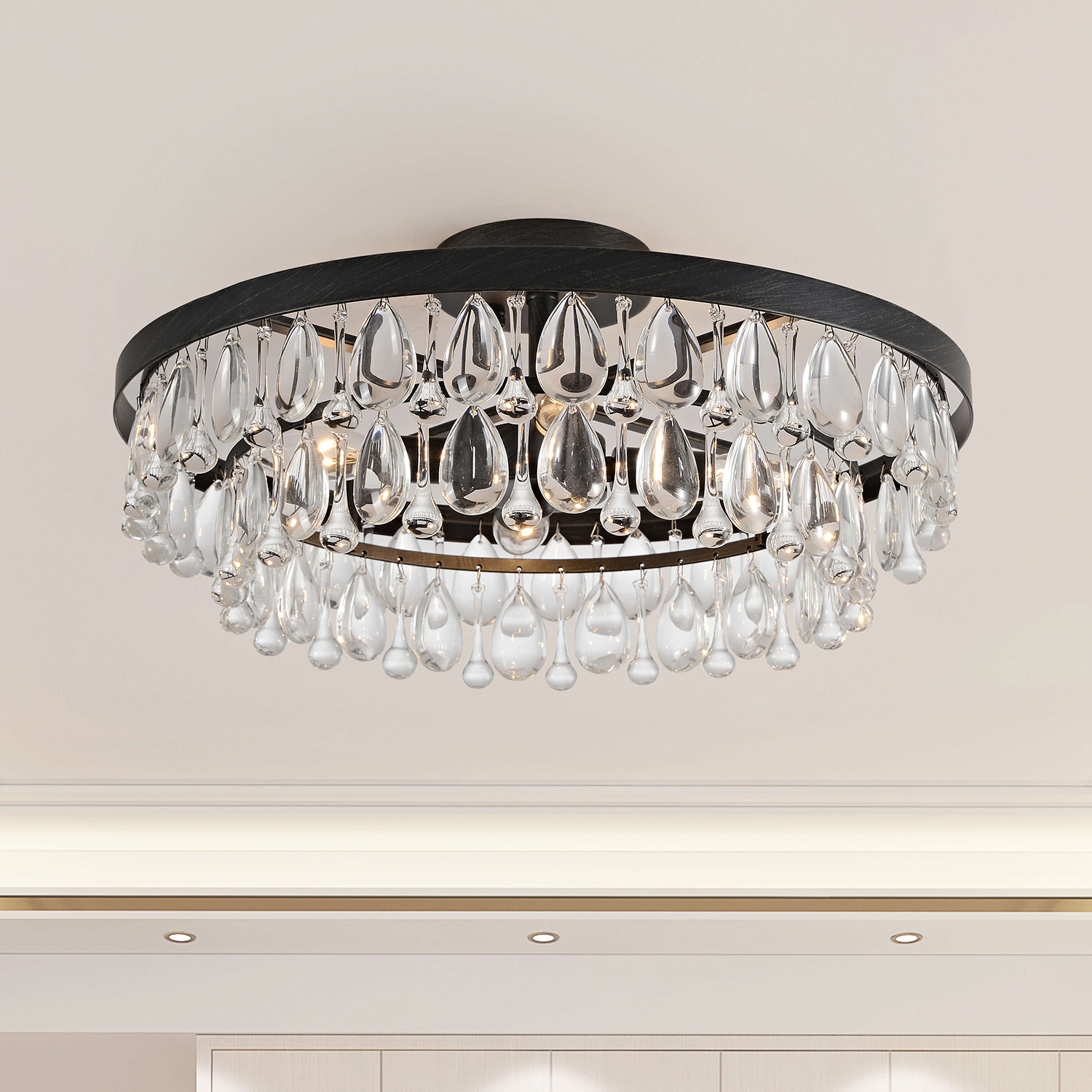 Viviana Black 4-light Crystal Teardrop Round Flush Mount LJ-9928-KUF