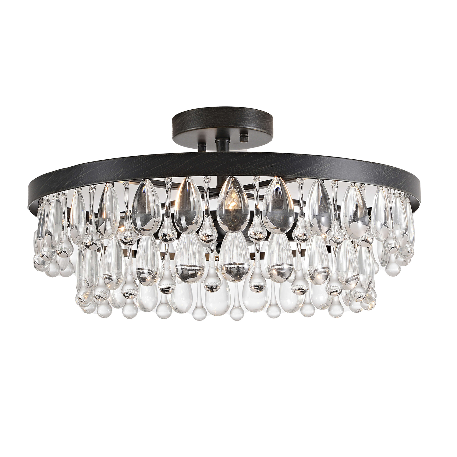 Viviana Black 4-light Crystal Teardrop Round Flush Mount LJ-9928-KUF