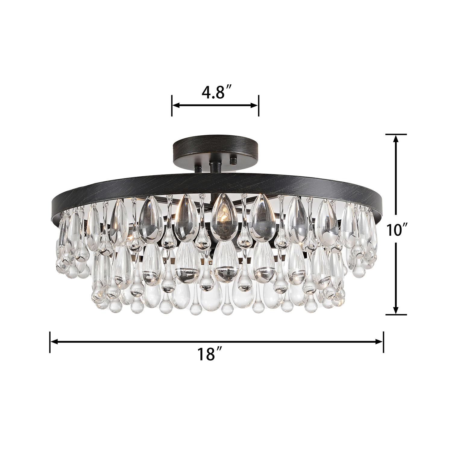 Viviana Black 4-light Crystal Teardrop Round Flush Mount LJ-9928-KUF